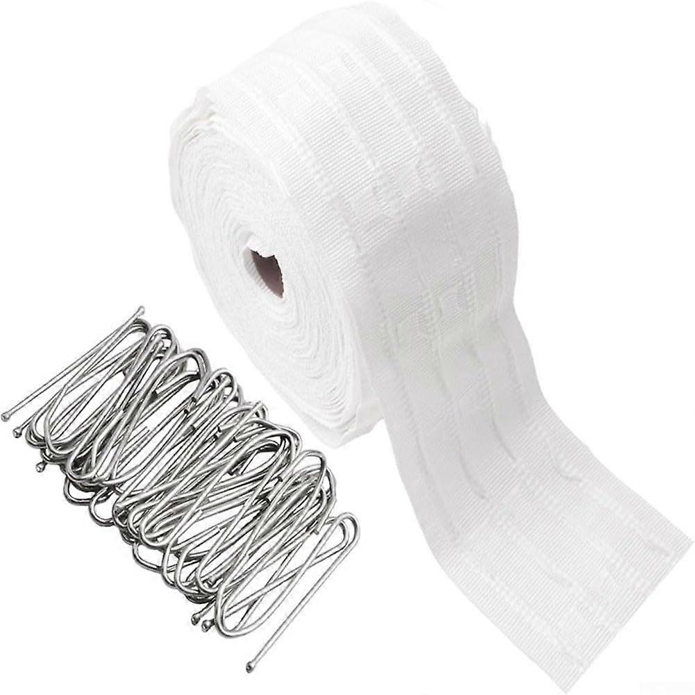 Curtain Tape 10m With 50 Hooks For Replacement Curtain Belts, Compatible With Multiple Curtain Styles And Window Sizes