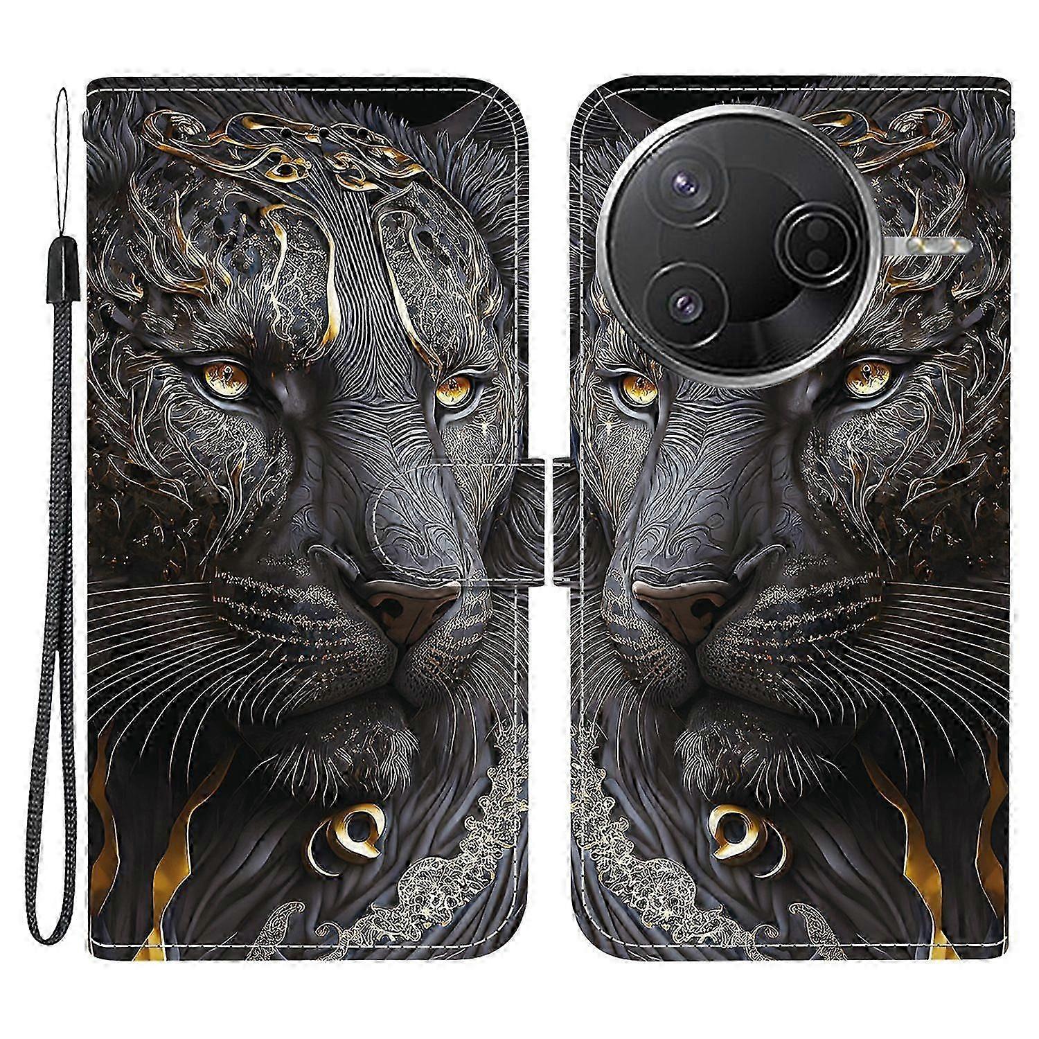 Leather Case For Xiaomi Poco F7 Pro 5g/ F7 Ultra 5g Pattern Printing Phone Cover With Wrist Strap