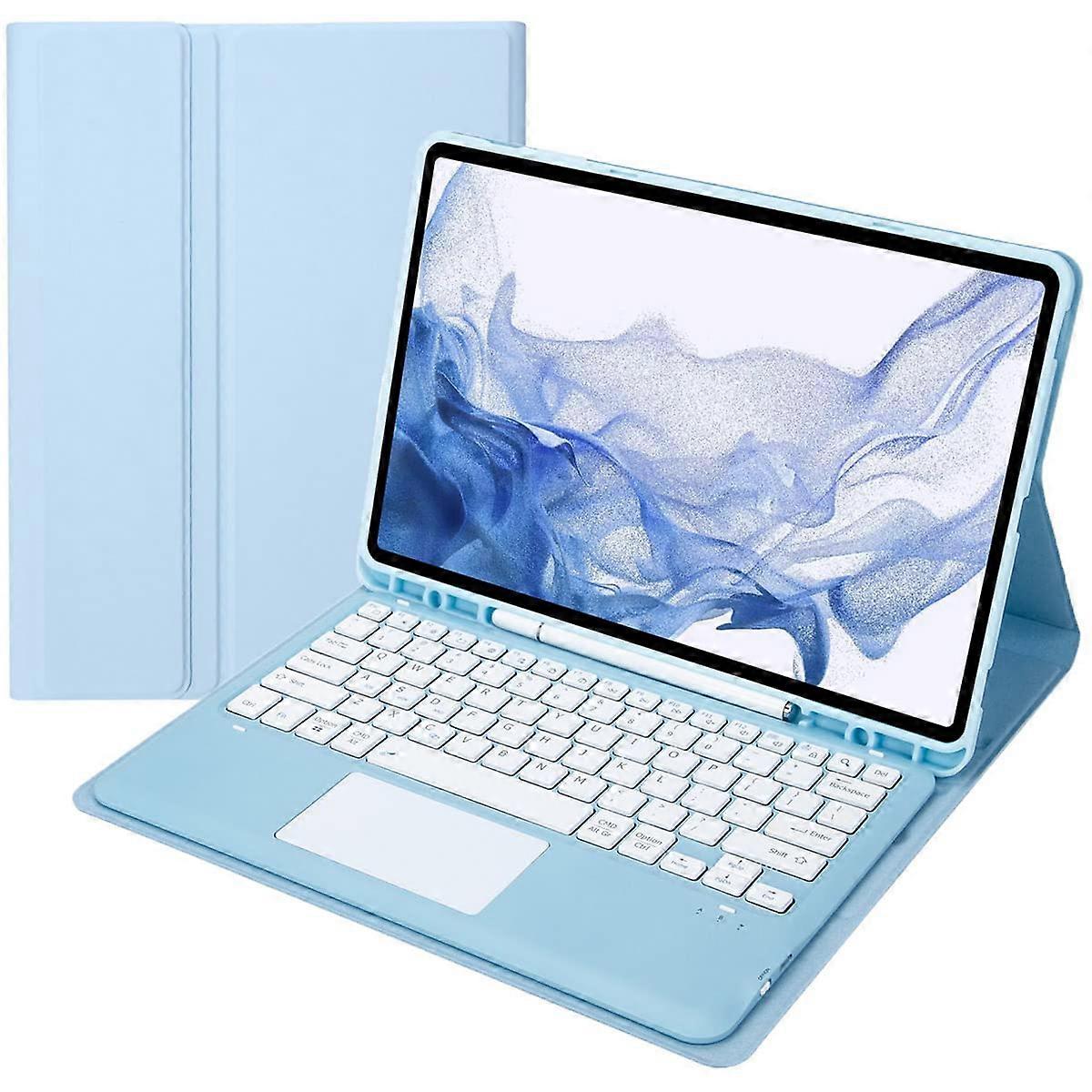 Keyboard Cover Case for Galaxy Tab S7 FE 12.4 In SMT730/733/736B Bluetooth Keyboard With Touchpad TPU Back Blue