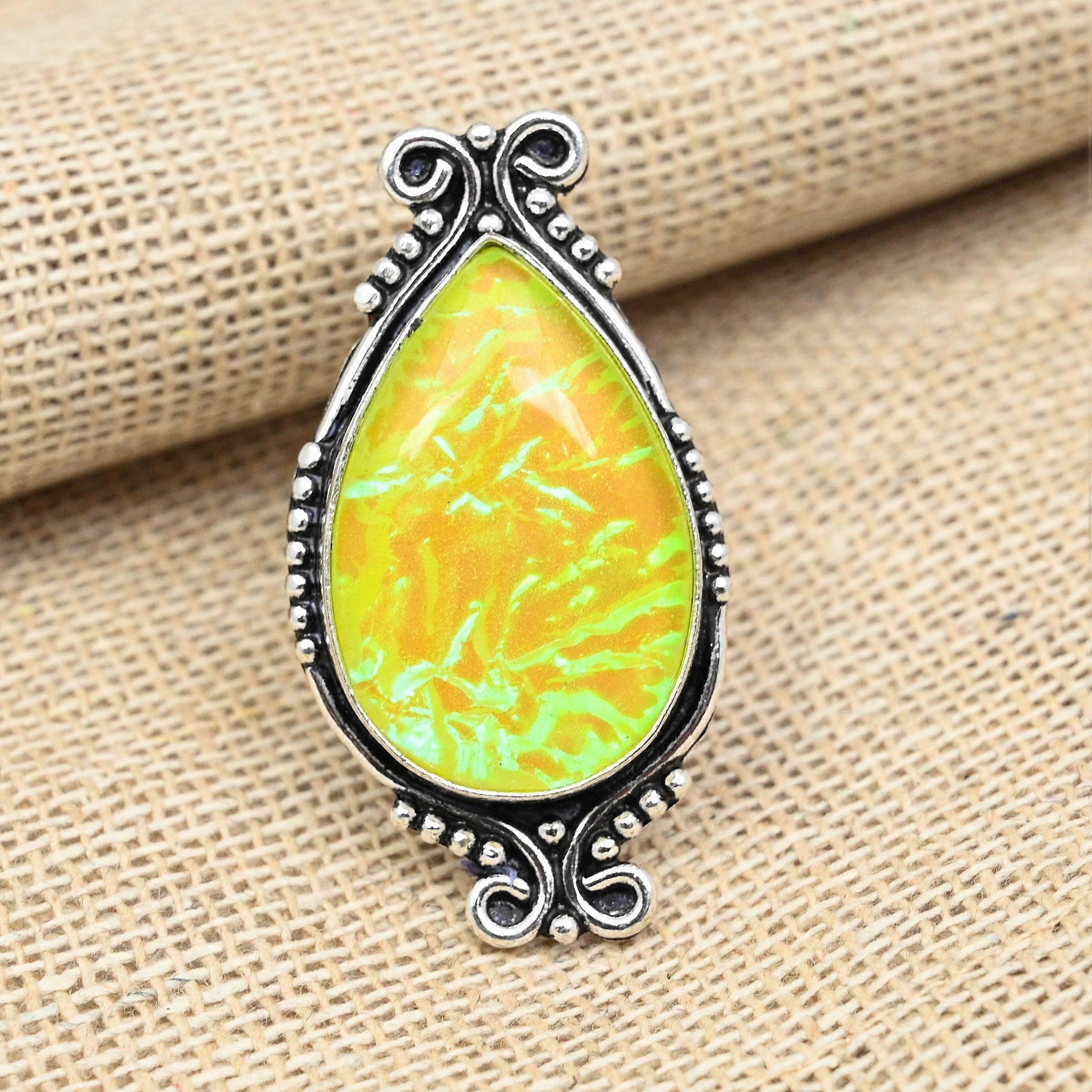 Australian Yellow Triplet Opal Gemstone Solid 925 Sterling Silver Handmade Beautiful Ring