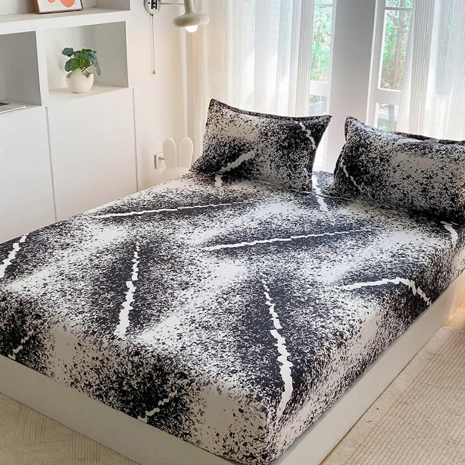 Soft Microfibre Fitted Sheet All Around Elastic 30 Cm Deep Pocket For Single Double King Beds 198x203cm Vintage Style A