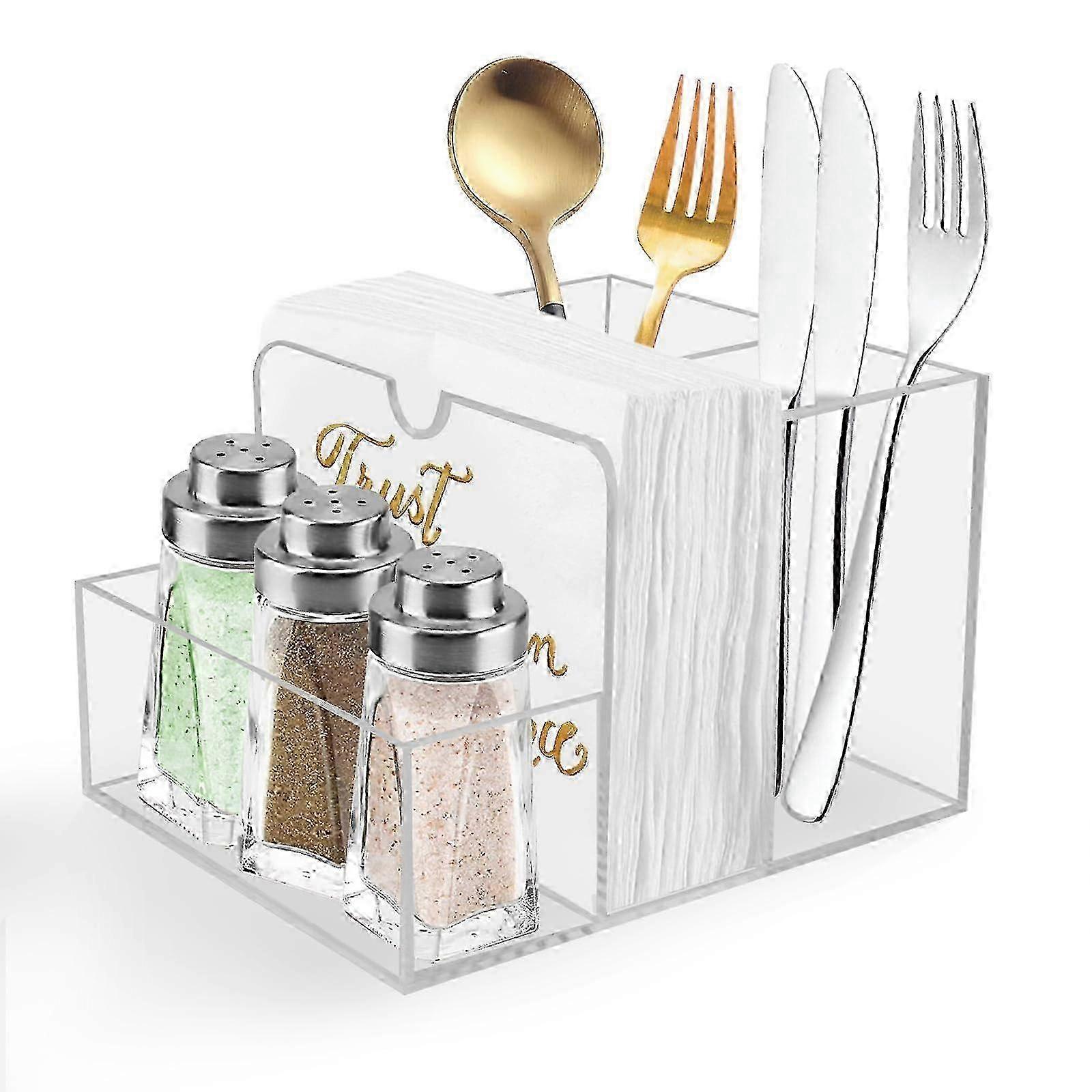 Acrylic Napkin Holder, Includes Salt & Pepper Shakers