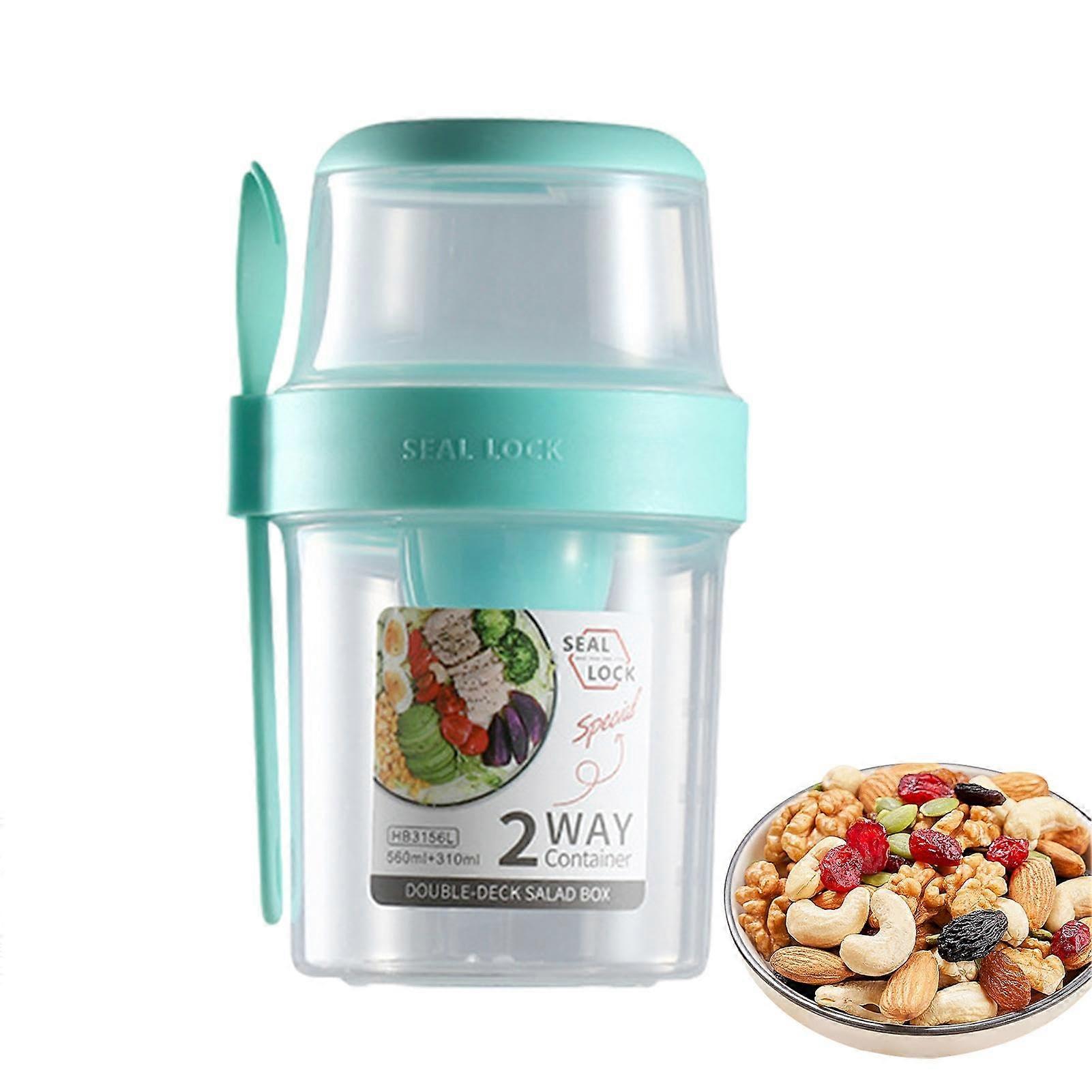 Cereal To Go Container 29 Oz Portable Gluten Cereal Cups With Spoon Travel Breakfast Reusable Oatmeal Cyan/S