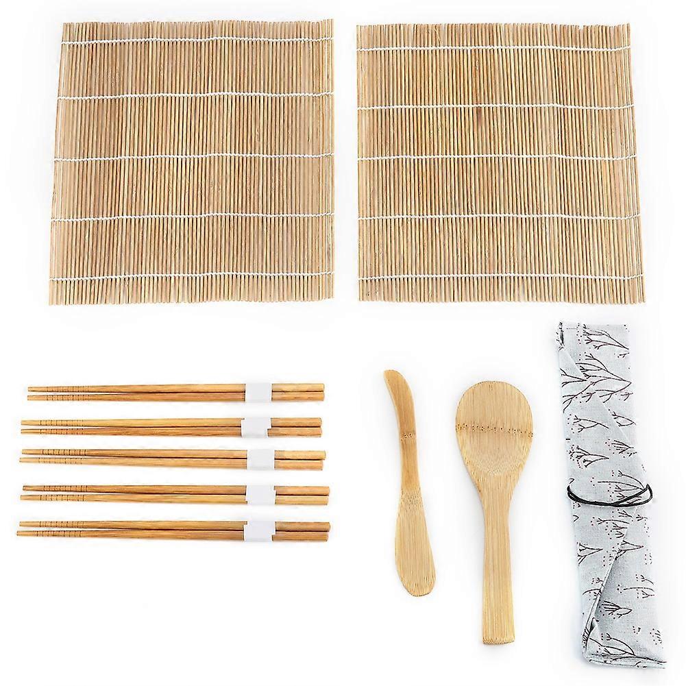 9Pcs/Set Bamboo Sushi Making Kit Includes 2 Rolling Mats 5 Chopsticks 1 Paddle 1 Sushi Blade