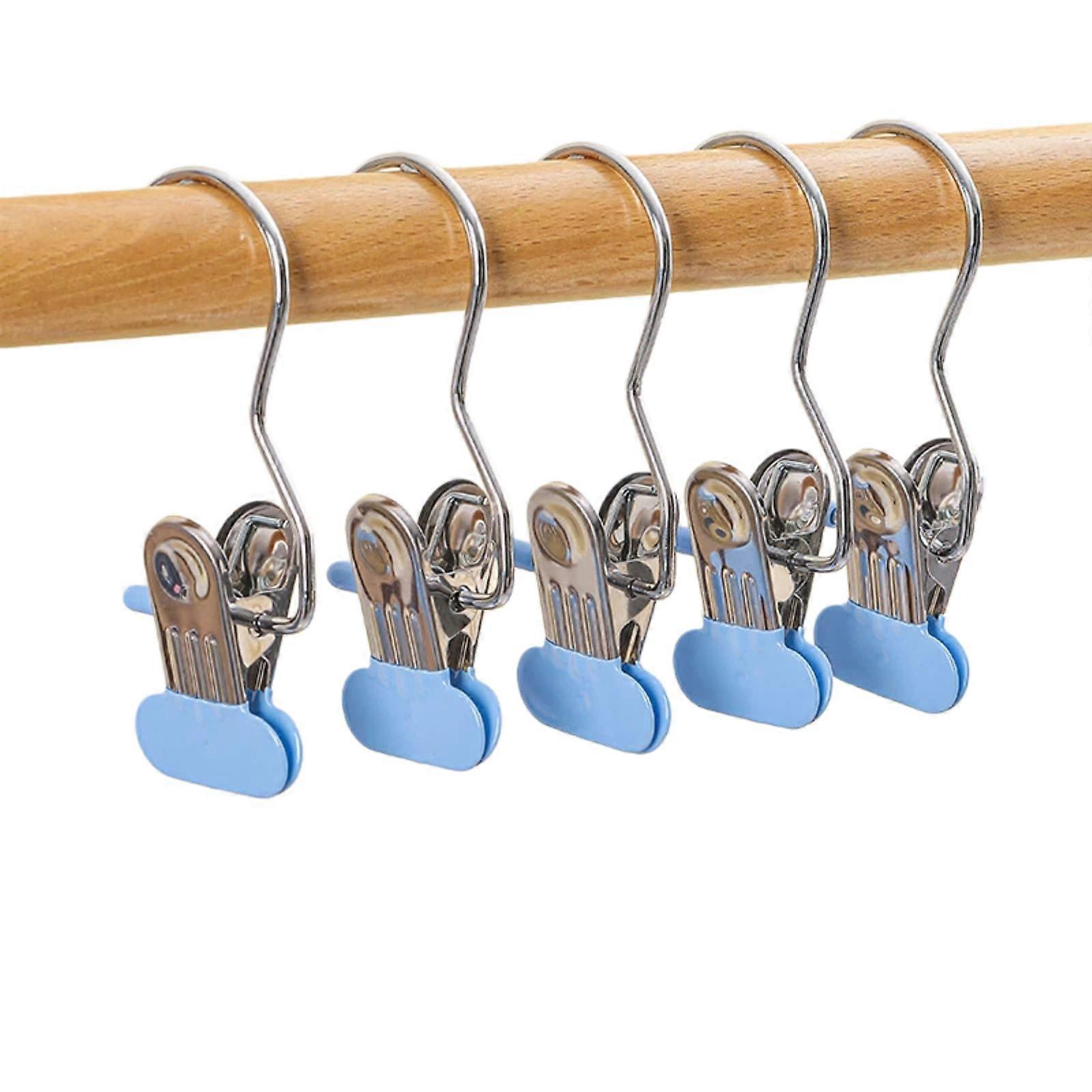 10 Pack Clothes Drying Clips with Hooks, Wide Mouth Laundry Pegs for Household Use, Blue