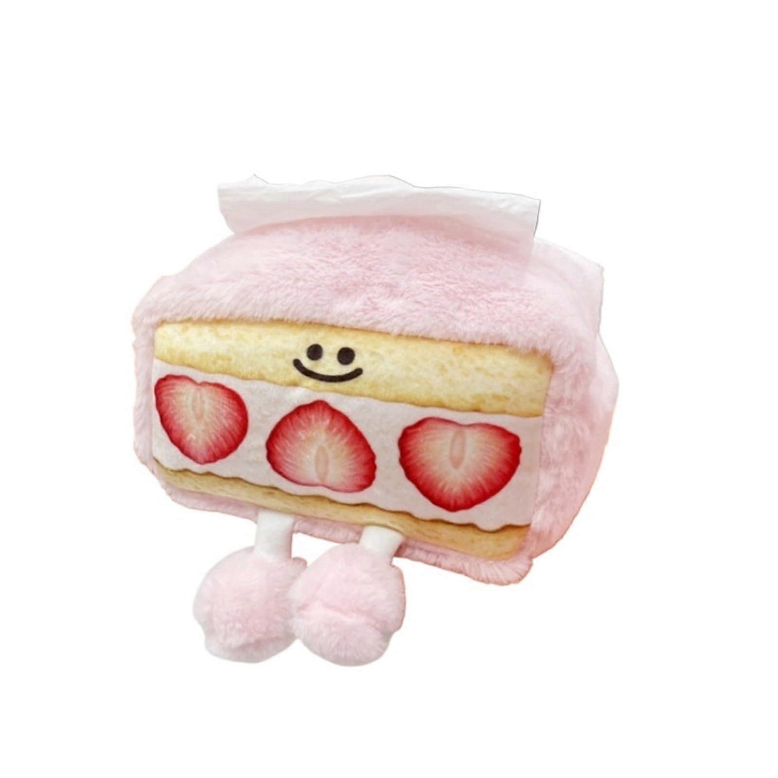 Plush Tissue Box Cover Strawberry Design Desktop Storage Bag for Home and Office