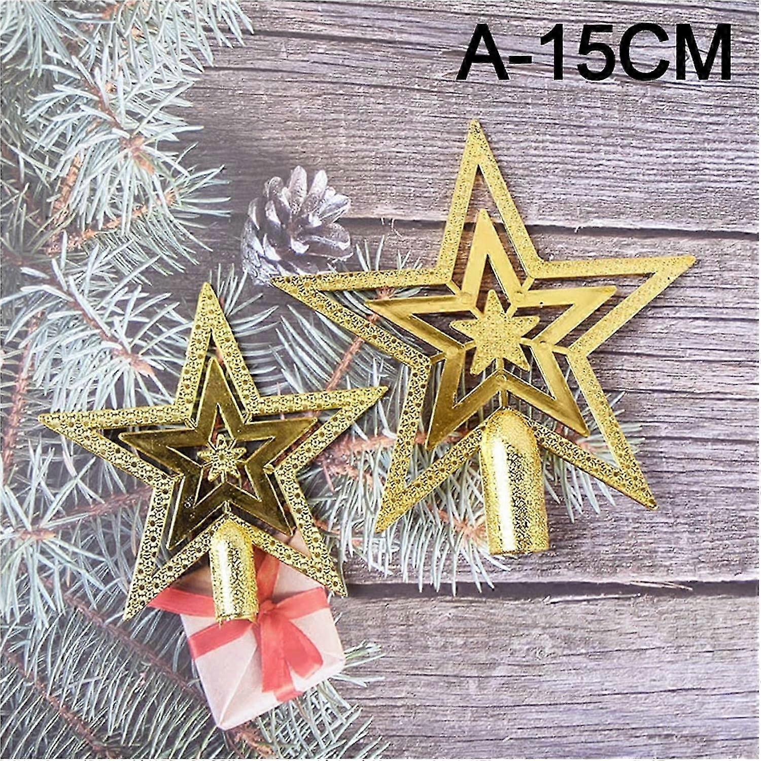 Holiday tree decoration 3D five-pointed star ornament in golden silvery red for desktop display