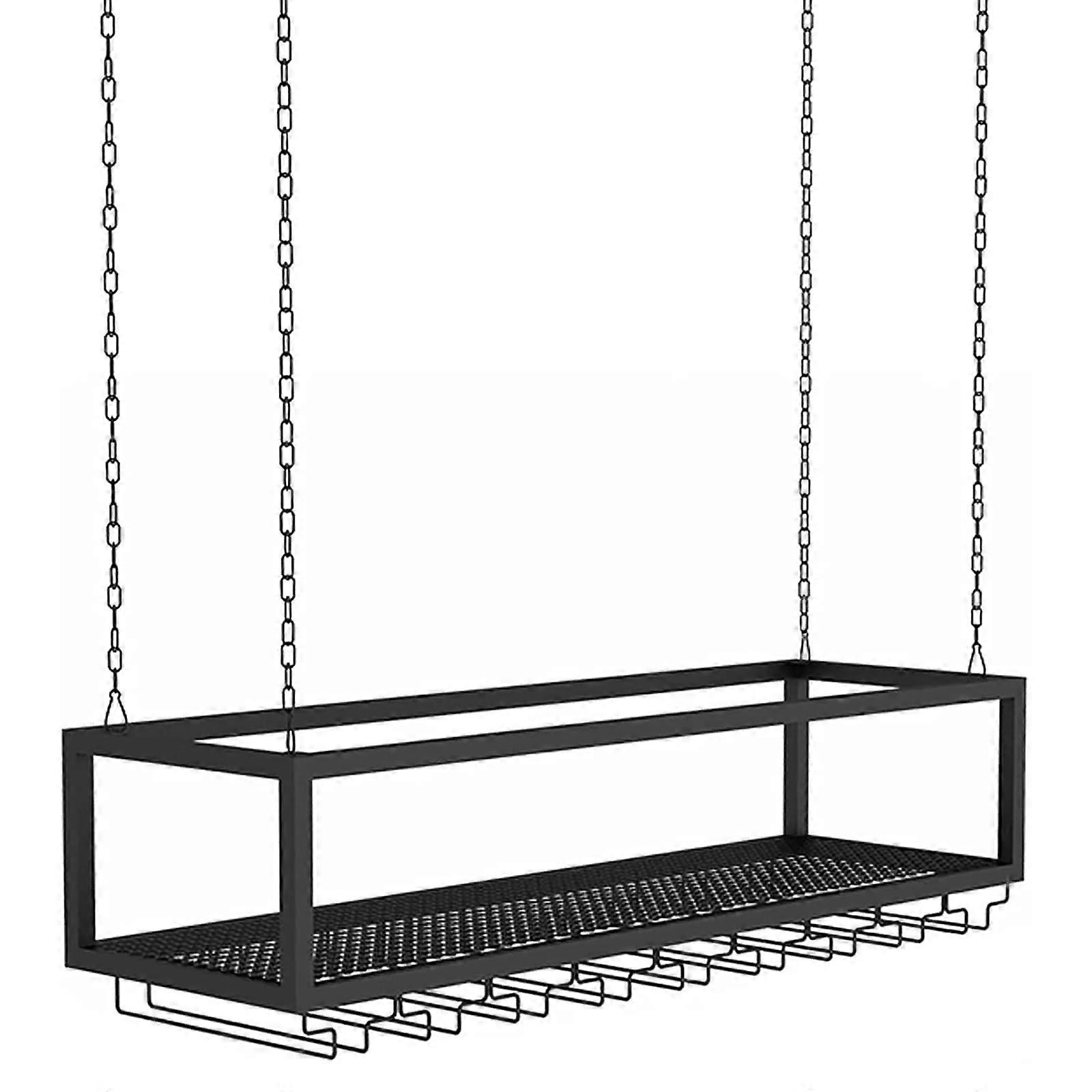 Ceiling Shelf Height Adjustable, Industrial Retro With Glass Holder And 1m Iron Chain, 60cm Black