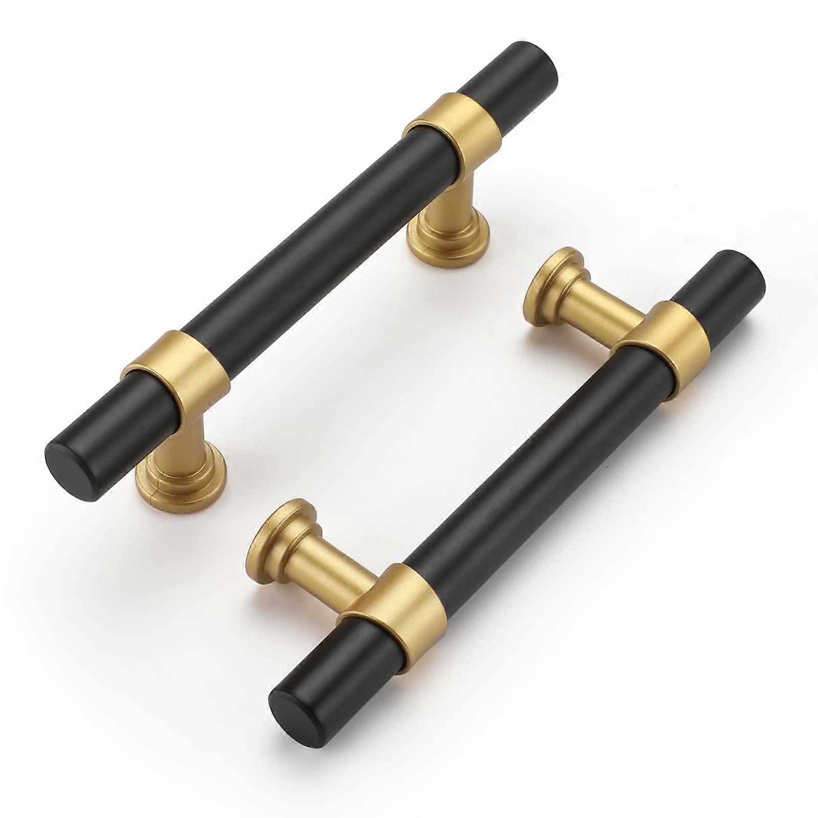 10 Pack Black Cabinet Pulls with Matte Gold Handles, 3 Inch Center, Kitchen Drawer Hardware