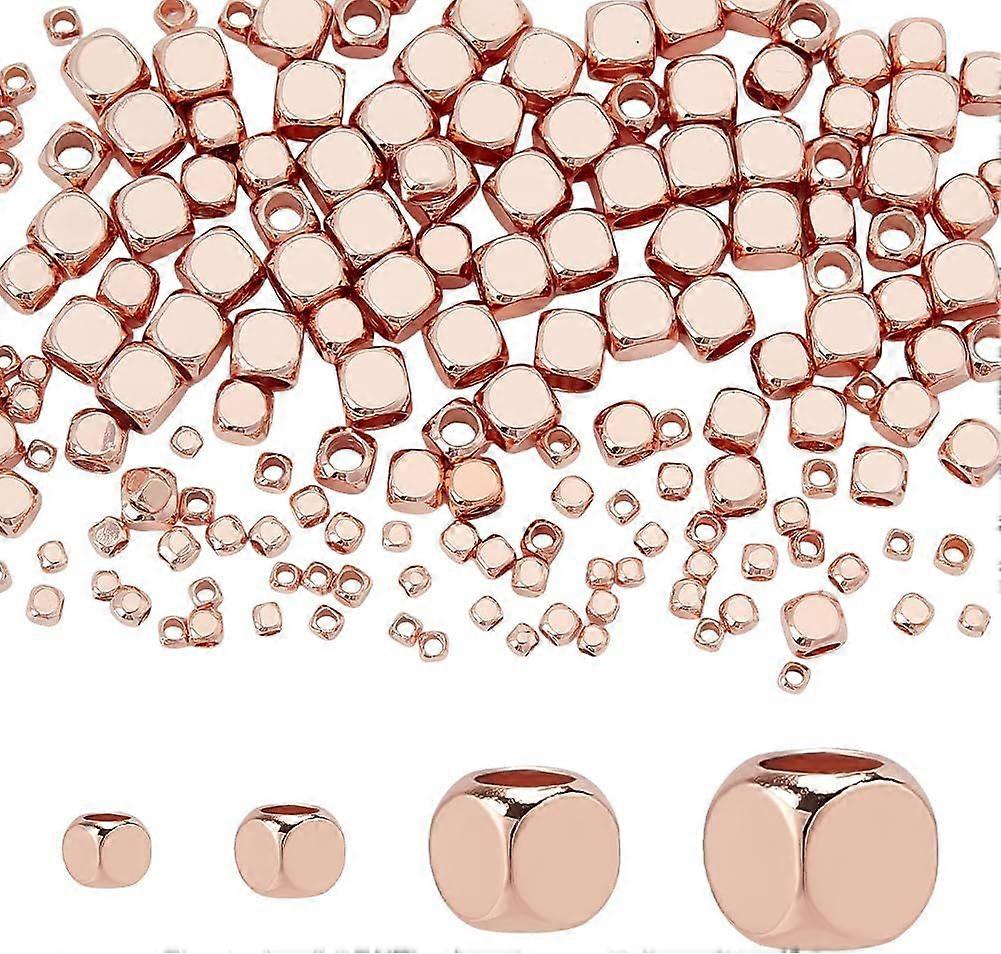 200pcs 4 Sizes Cube Spacers Beads Smooth Square Spacer Bead Rose Gold Plated Cube Beads Brass Loose Bead Jewelry Findings for Stackable DIY Bracelet N