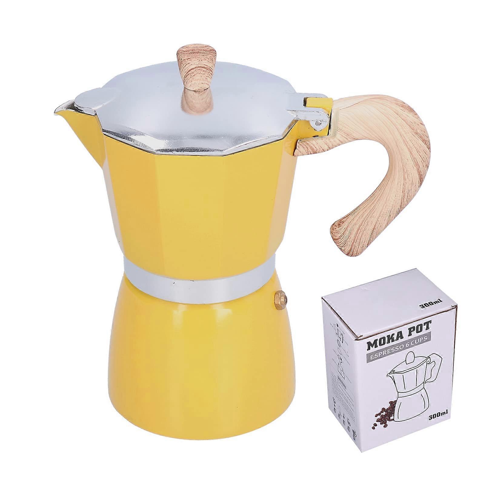 300ml Yellow Moka Pot Stovetop Espresso Maker with Ergonomic HeatResistant Handle for Home and Office
