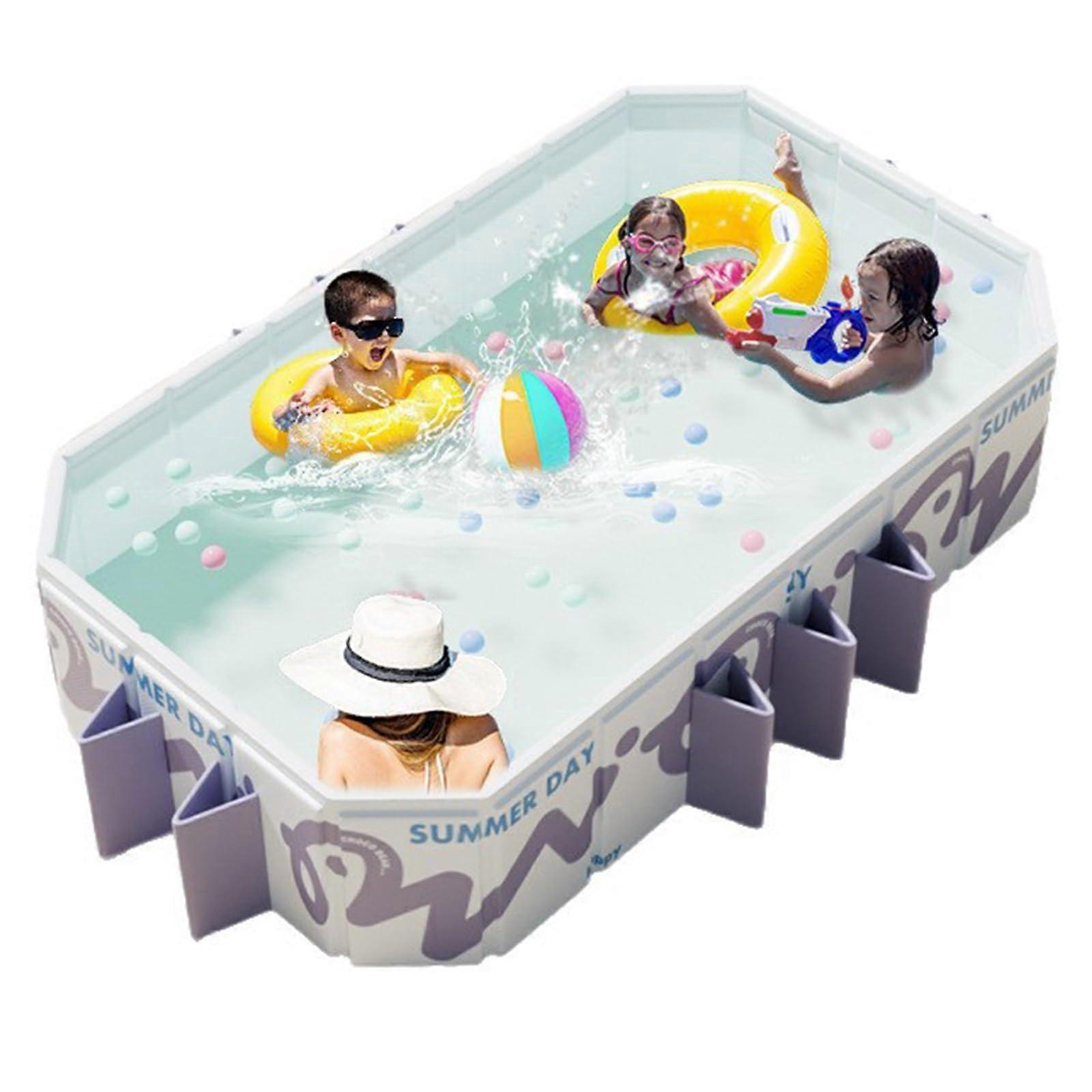 Above Ground Rectangular Swimming Pool 260cm, Collapsible Family Size with Drain Plug, Durable 5Layer