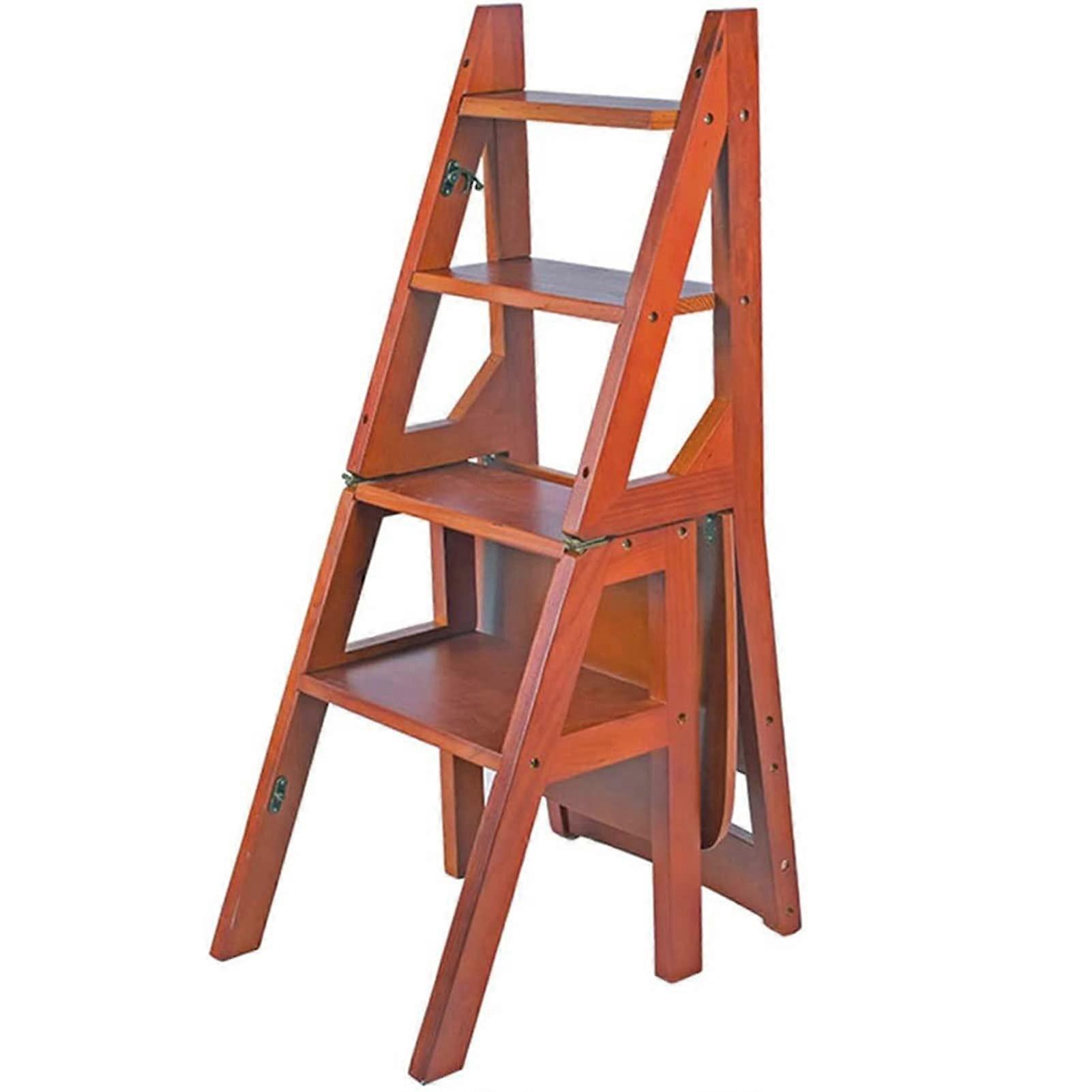 Wooden Folding Step Stool Ladder Chair with 4 Steps for Home Kitchen Library Use