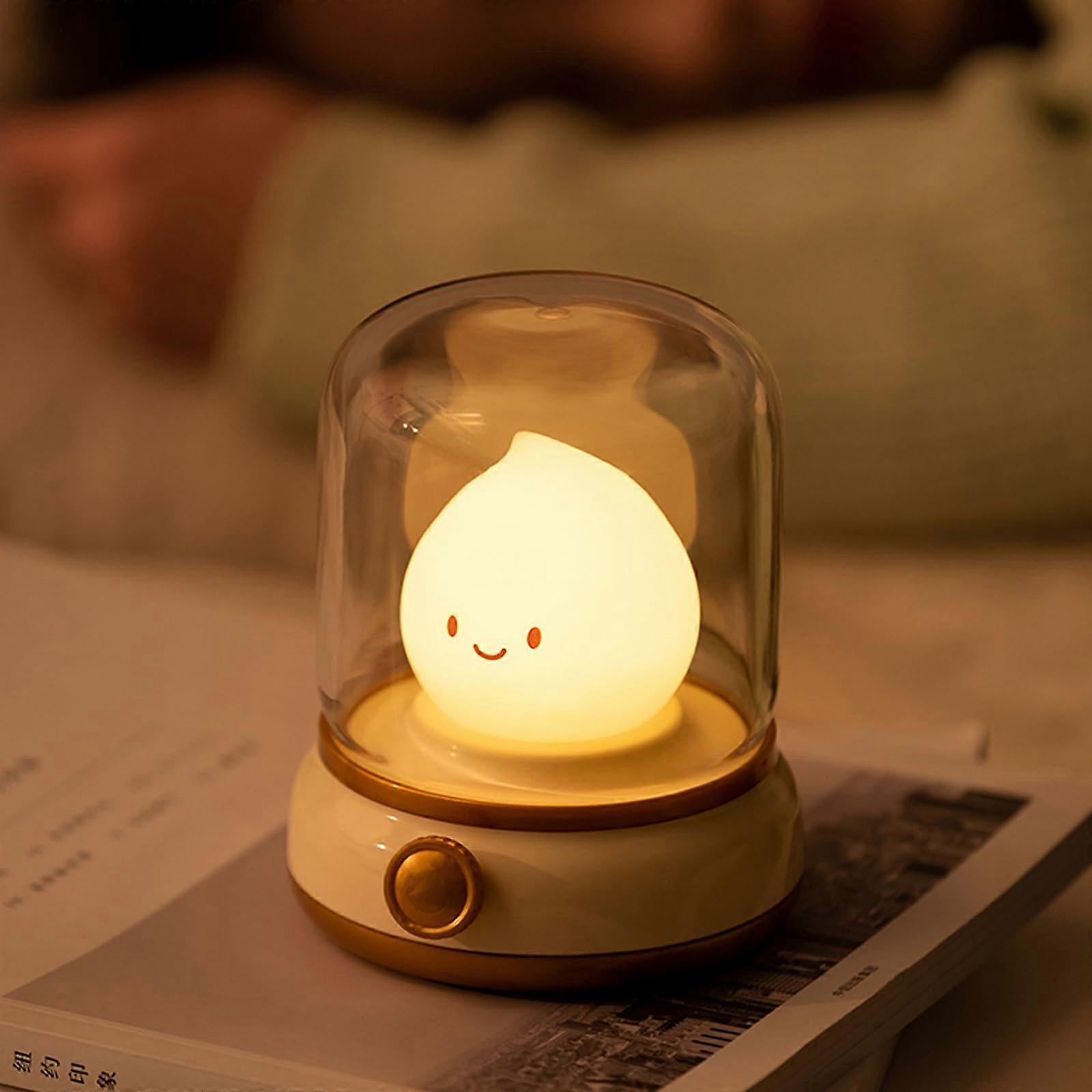 Vintage Style LED Night Light with Touch Brightness Control, USB Rechargeable Flickering Flame Lamp, Yellow