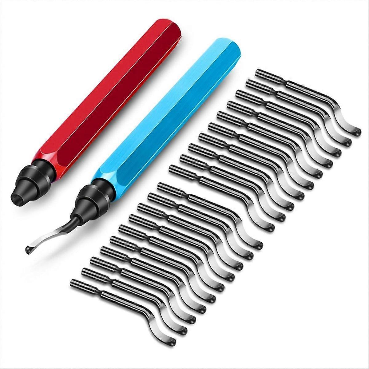 2Pcs Deburring Tool & 20Pcs HSS Blades, Burr Removal Reamer Tool