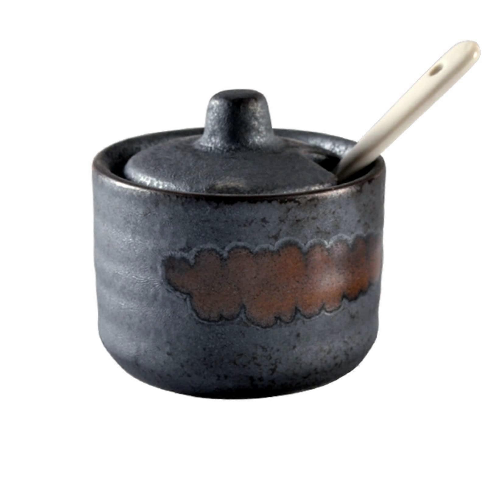 Ceramic Sugar Bowl with Lid 70ML Japanese Style Mini Container for Coffee Bar and Spice Storage