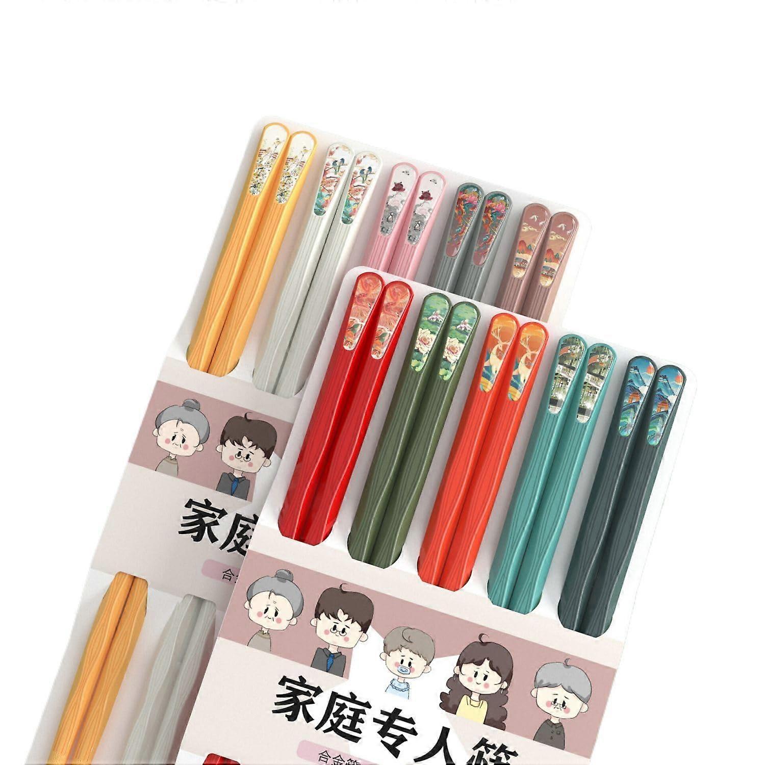 Japanese Style Alloy Chopsticks Set 10 Pairs NonSlip ColorCoded Durable for Family Dining