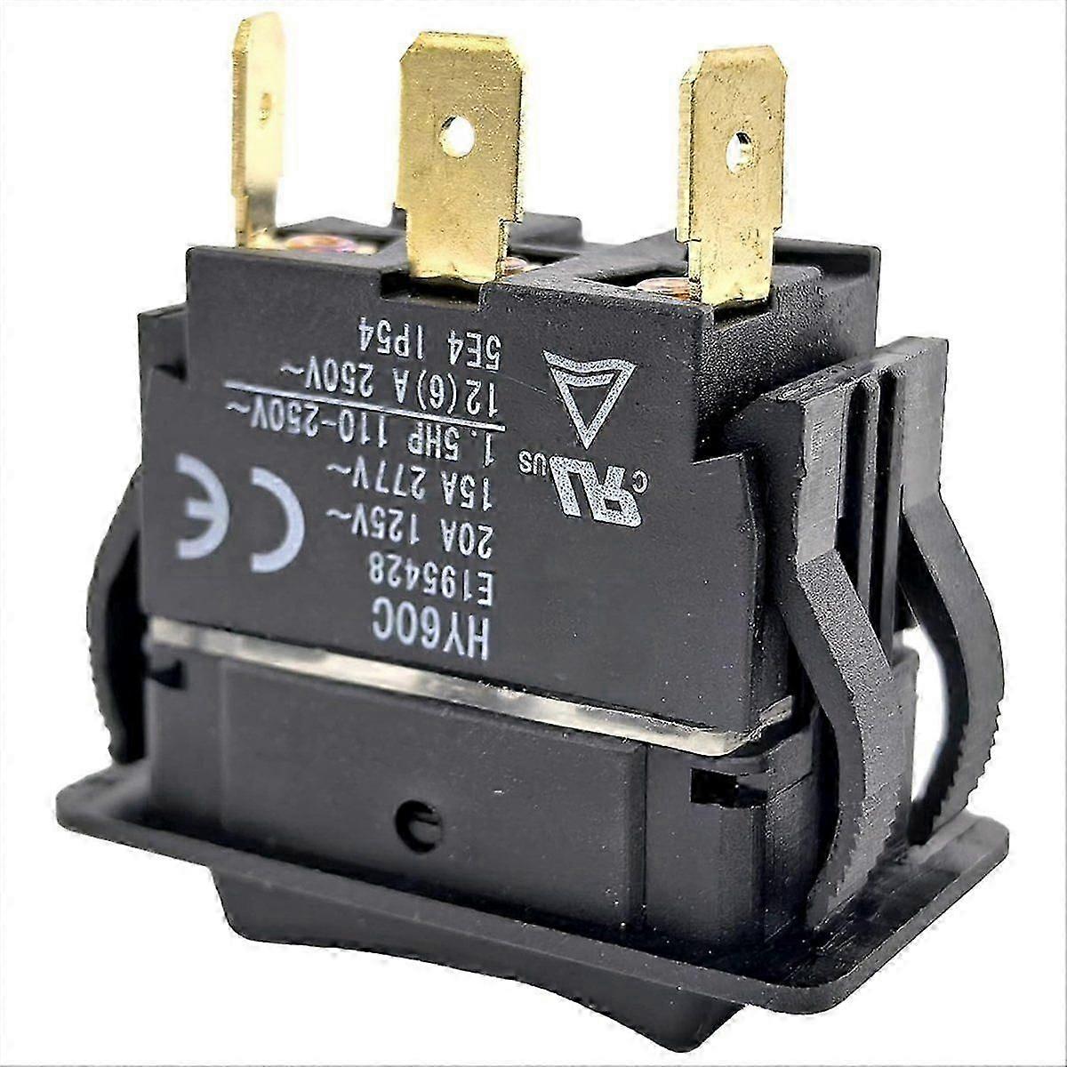 HY60C 3-Pin Rocker Switch (on)-Off-(on) 20A/125V- 15A/277V Heavy-Duty Switch for Motors, Tools & In
