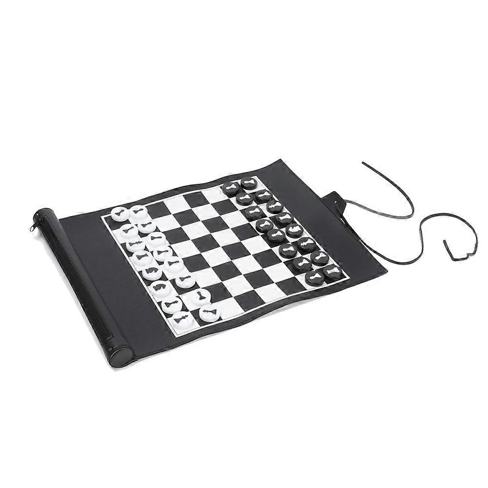 Roll Up Backgammon Chess Set PU Mini Portable Board Game for Children Outdoor Travel Family Backgammon Table Game