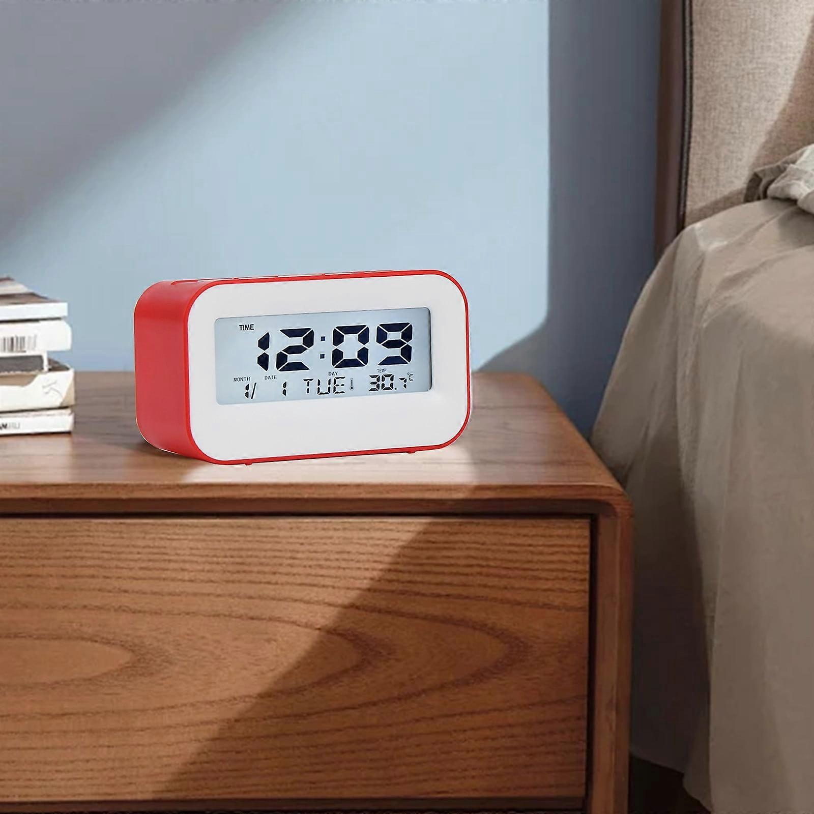 XEOVHV Square Electronic Alarm Clock with Timer, Red Digital Clock for Bedroom, USB Charging, Adjustable Volume, Dimmable, Snooze, 12/24H