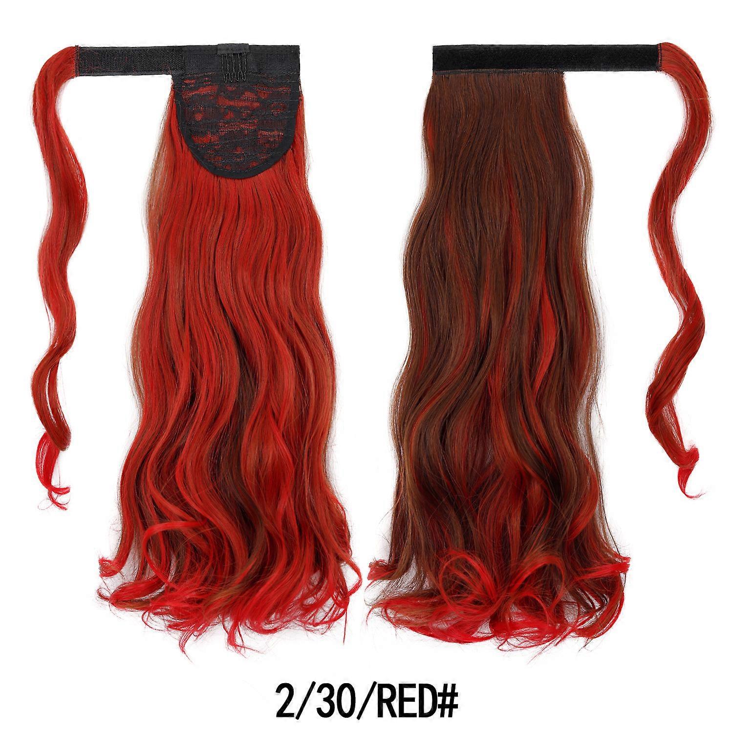 Women's colorful gradient Velcro ponytail wig with pear-shaped curls, long curly hair, big waves, and highlights.