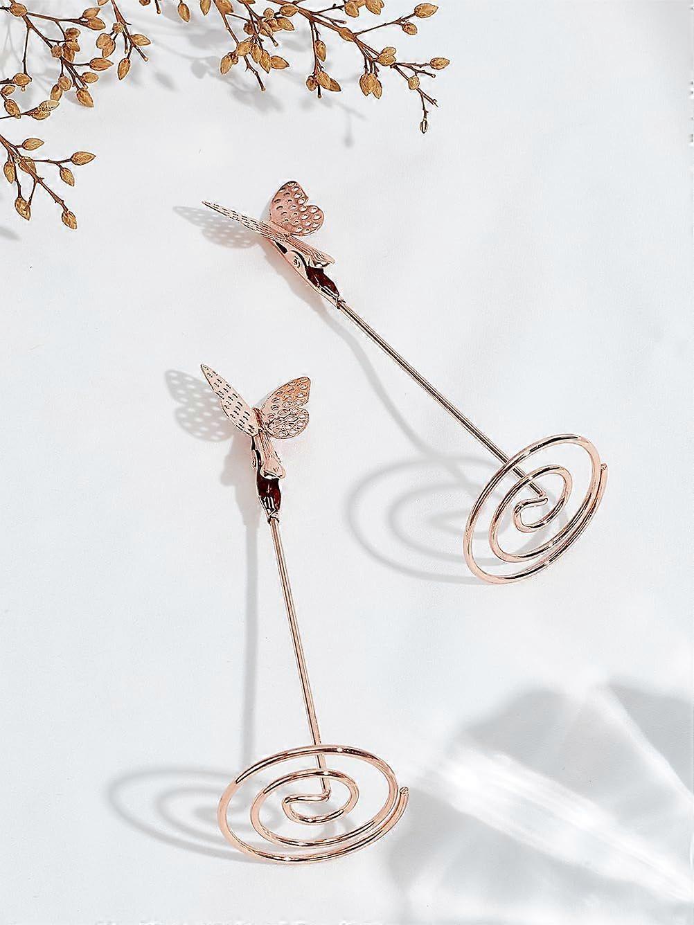 2Pcs Iron Business Cards Display Clamp Wire Picture Holders with Clip Rose Gold Butterfly Business Name Card Wallet for Wedding Reception Party Birthd