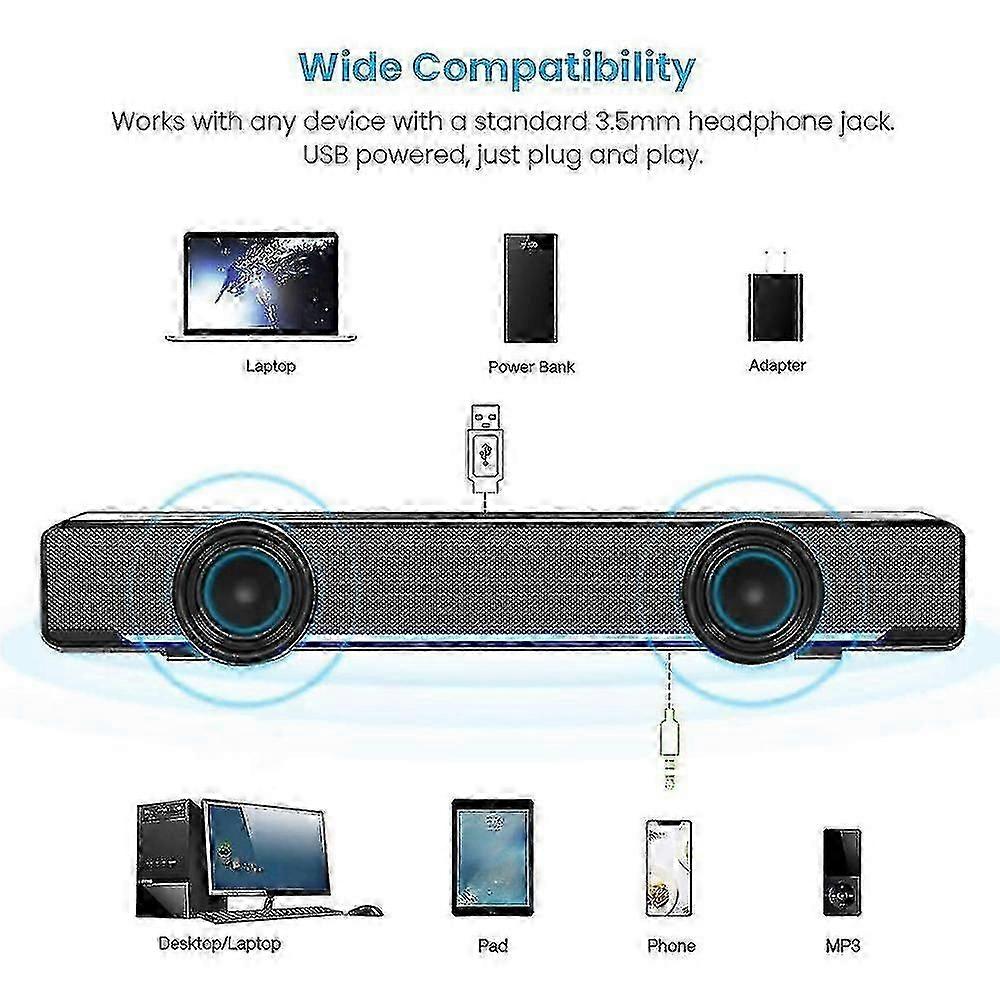 Computer Speakers, Pc Speakers, Powerful Stereo Mini Soundbar SpeakersGOOD