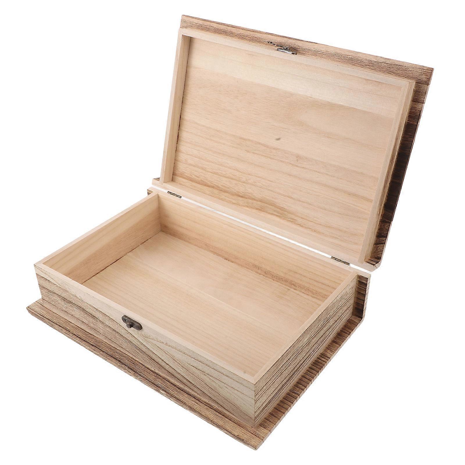 Rustic Wooden Book Storage Box for Storage with Hinged Lid 2Pcs