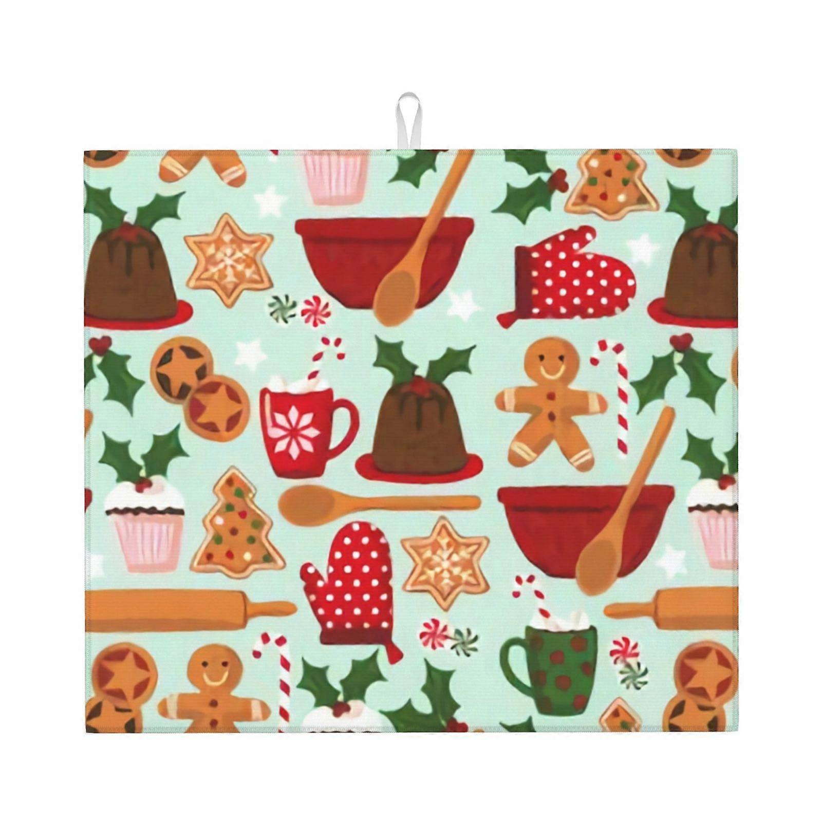 Merry Christmas Dish Drying Mat For Kitchen Counter, Microfiber Dish Mat, Fast Absorbent Draining Pad