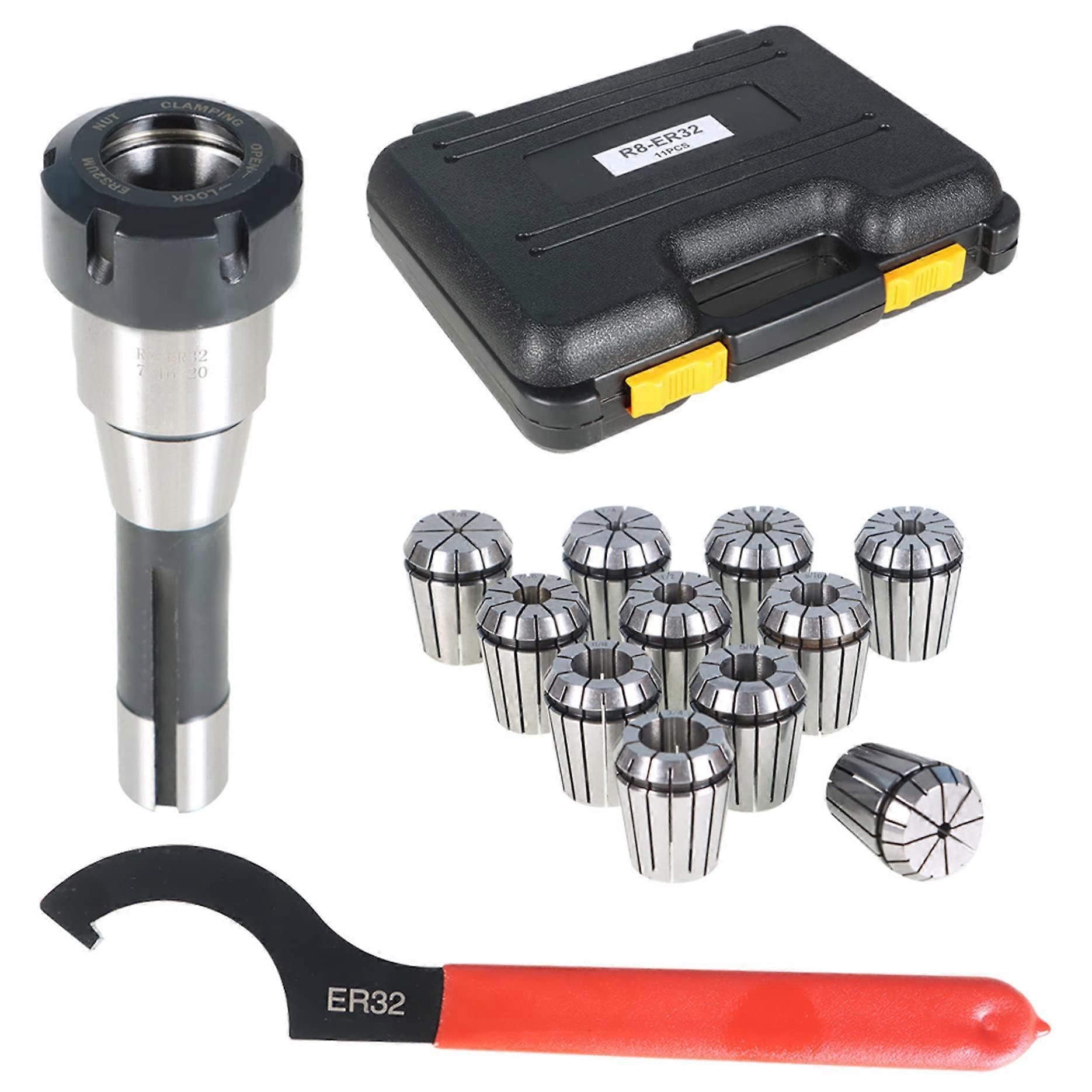 R8 ER32 Collet Chuck Set with Wrench 11 Pcs 1/83/4 Inch for CNC Milling and Engraving
