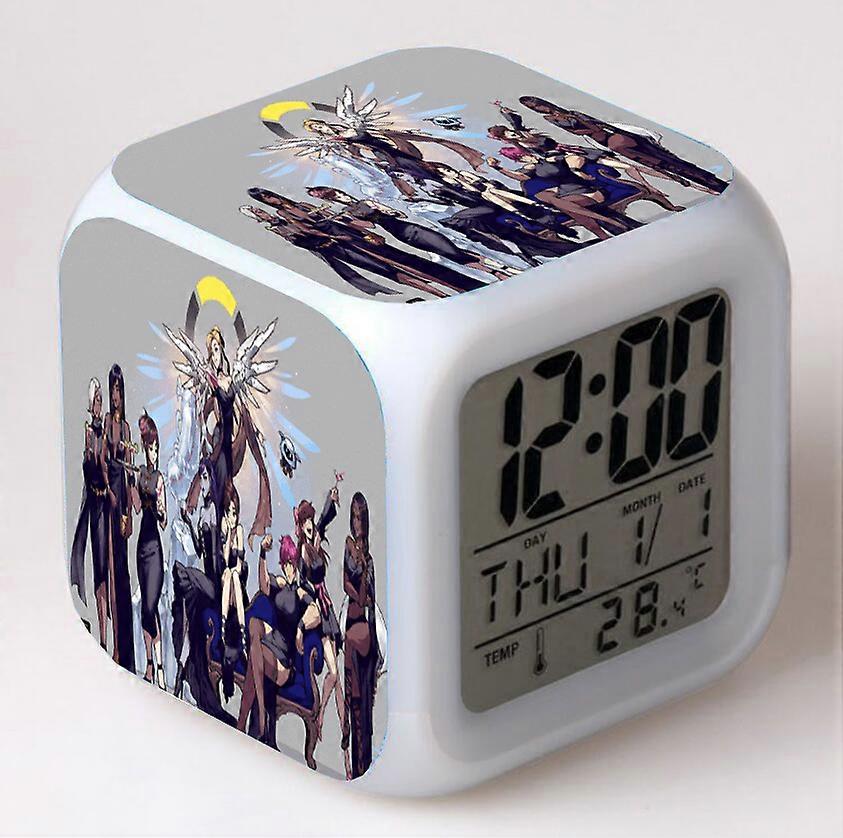 Overwatch Color-Changing Seven-Color Alarm Clock Square Clock Creative Alarm Clock