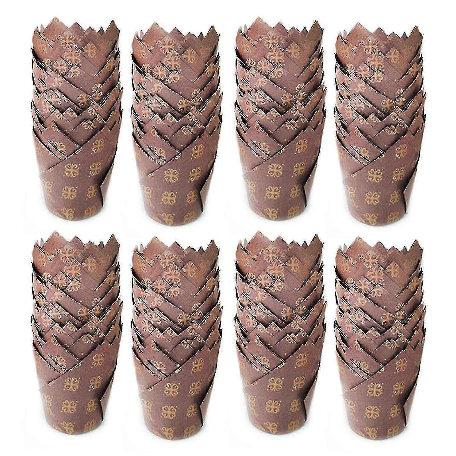 200Pcsリーフチューリップケーキカップ耐熱かわいいユーカリデザイングリーンカップケーキラッパー