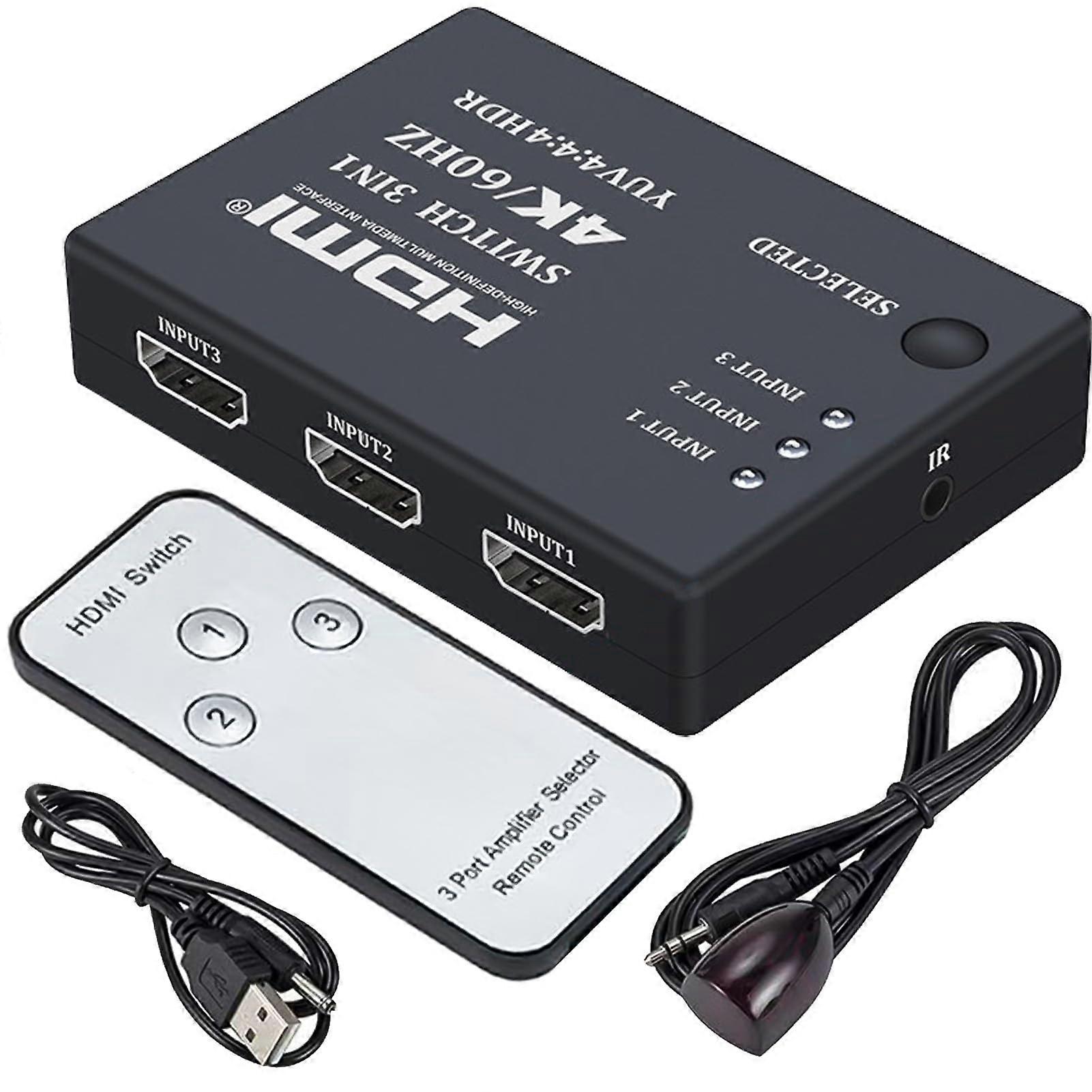 4K HDMI Switch 3 In 1 Out with Remote, 4K@60Hz HDR10+ for Gaming Consoles and Home Theater