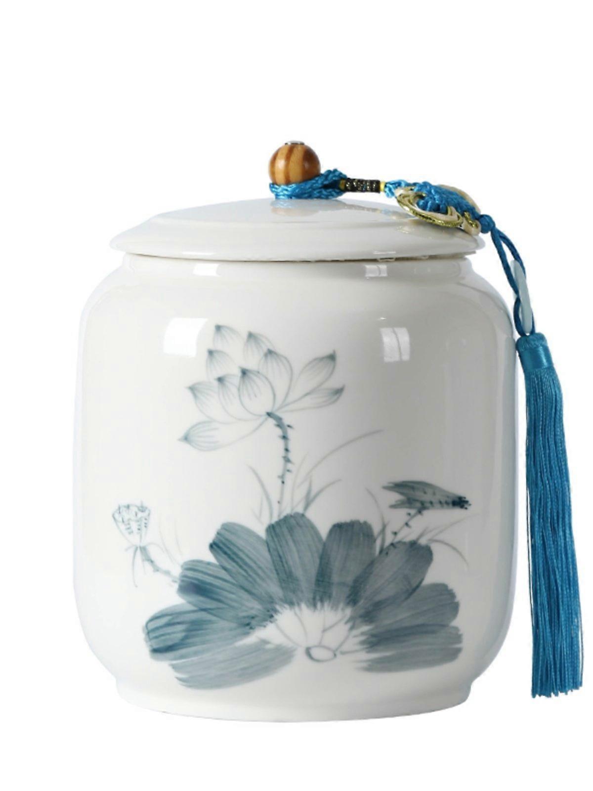 Hand-Painted Ceramic Tea Pot White Porcelain Large Sealed Storage Moisture-Proof Tank Black and Green Tea Pu'er Bulk Universal Tea Jar