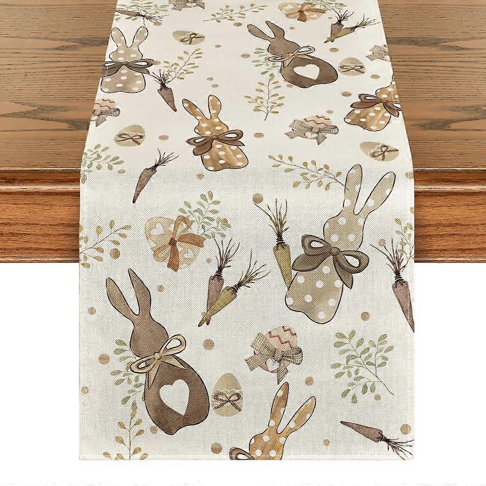 Easter Table Runner 13x72 Inch with Bunny and Carrot Design for Spring Kitchen Dining Decoration