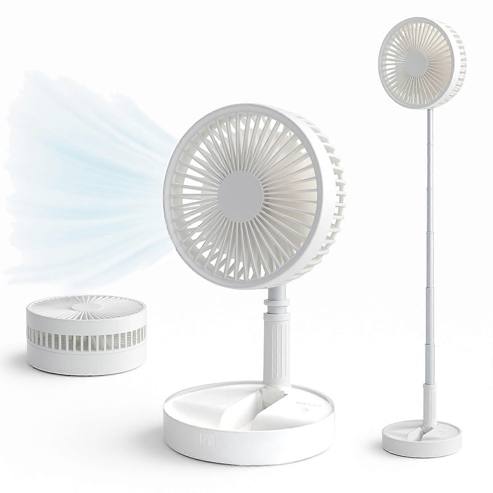 Pedestal Fan Adjustable Height Foldable Design Quiet Rechargeable 7200mAh USB Charging White