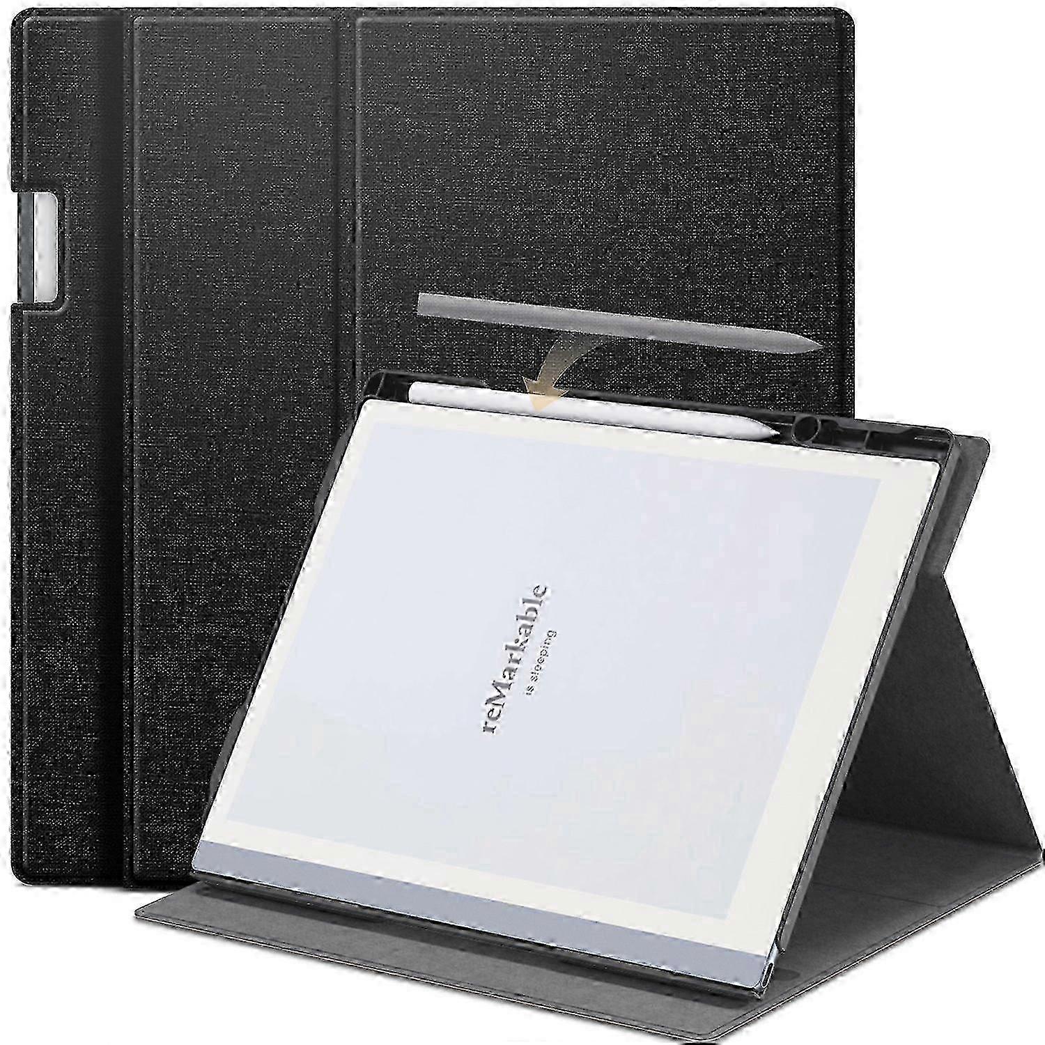 compatible ReMarkable 2 Case Rotating Stand PC+PU Leather E-Reader Cover with Pen Holder_Gift for G 26-27s