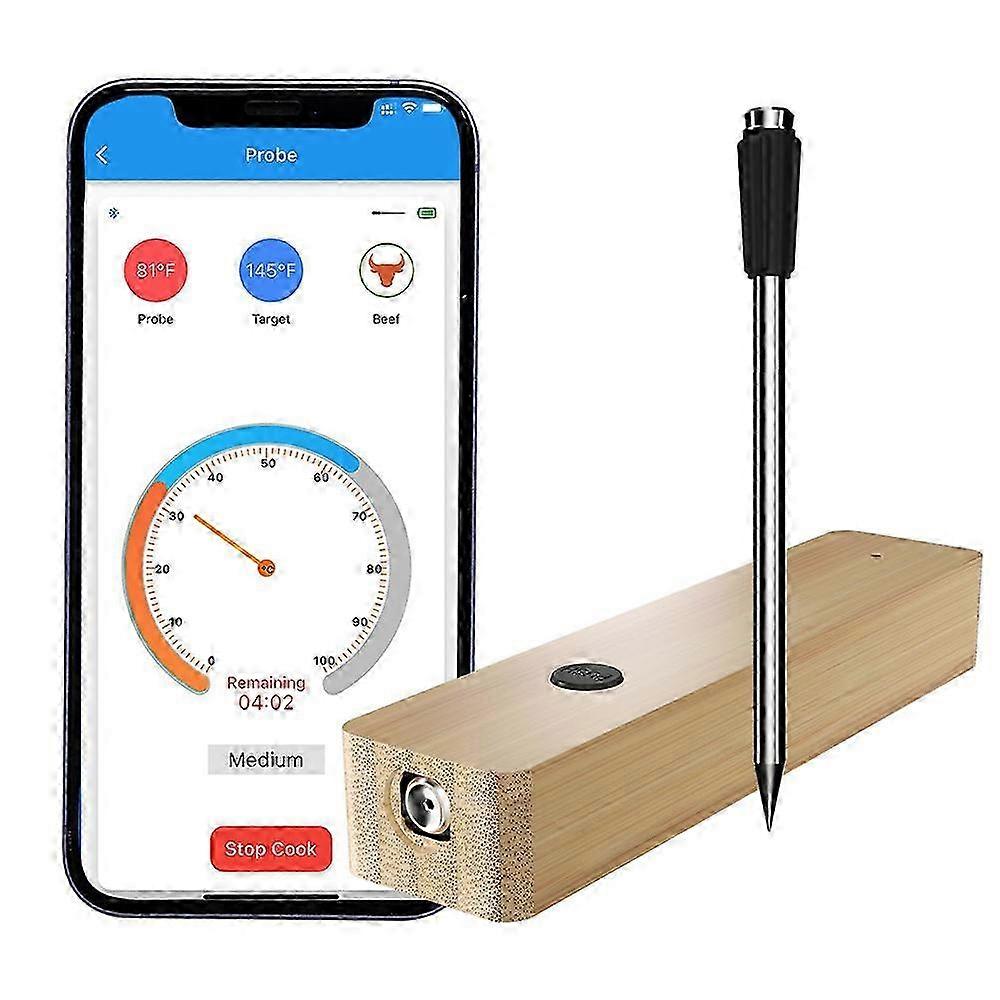 2025 Smart Meat Thermometer Bamboo Wireless 500FT Range 1000mAh