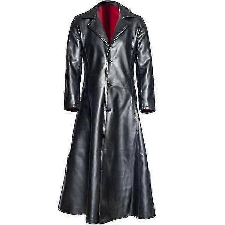 2025 Plus Size Men's Solid Color Lapel Skinny Button PU Long Leather Jacket