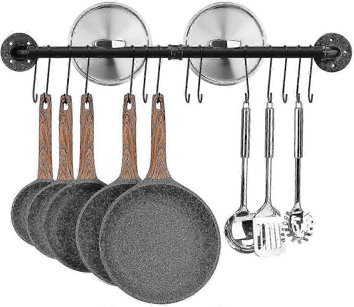 2026 Barre de cuisine industrielle adaptée, support mural pour casseroles de 80 cm, en fer avec 14 crochets pour ustensiles et poêles