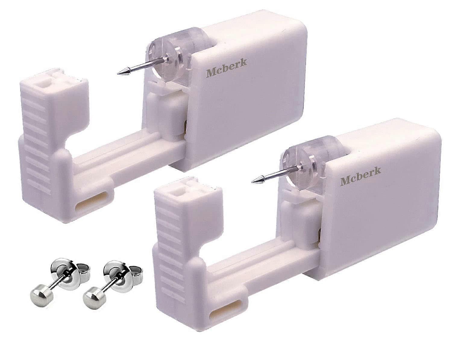 2 Pack Self Ear Piercing Kit with Studs, Disposable Ear Piercing Gun for Earlobe Home Use (Silver)
