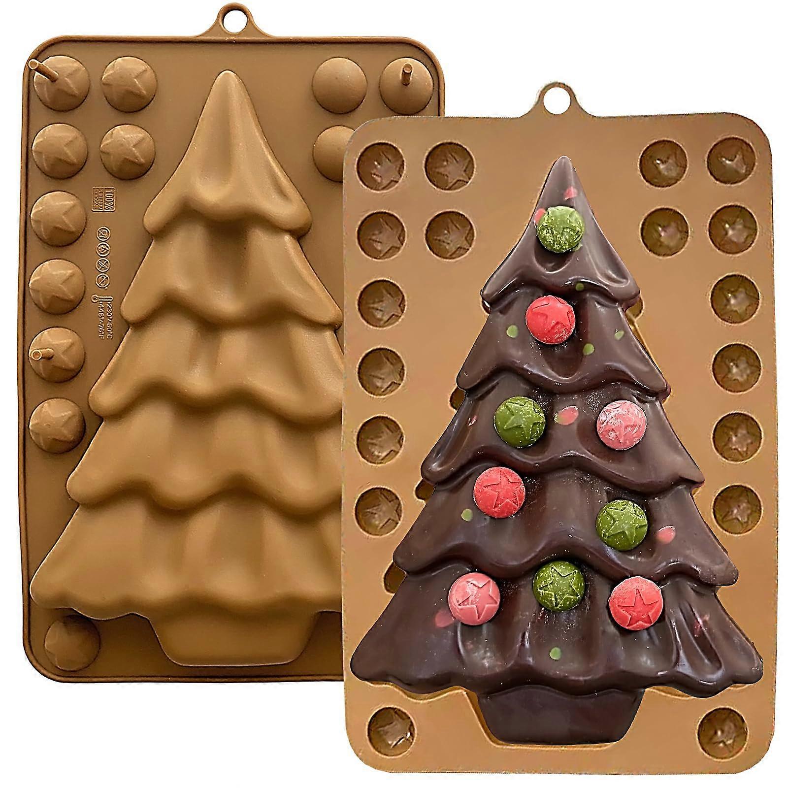 2 Pack Large Christmas Tree Silicone Mold 3D Design for Baking Chocolate Candy Soap Candle
