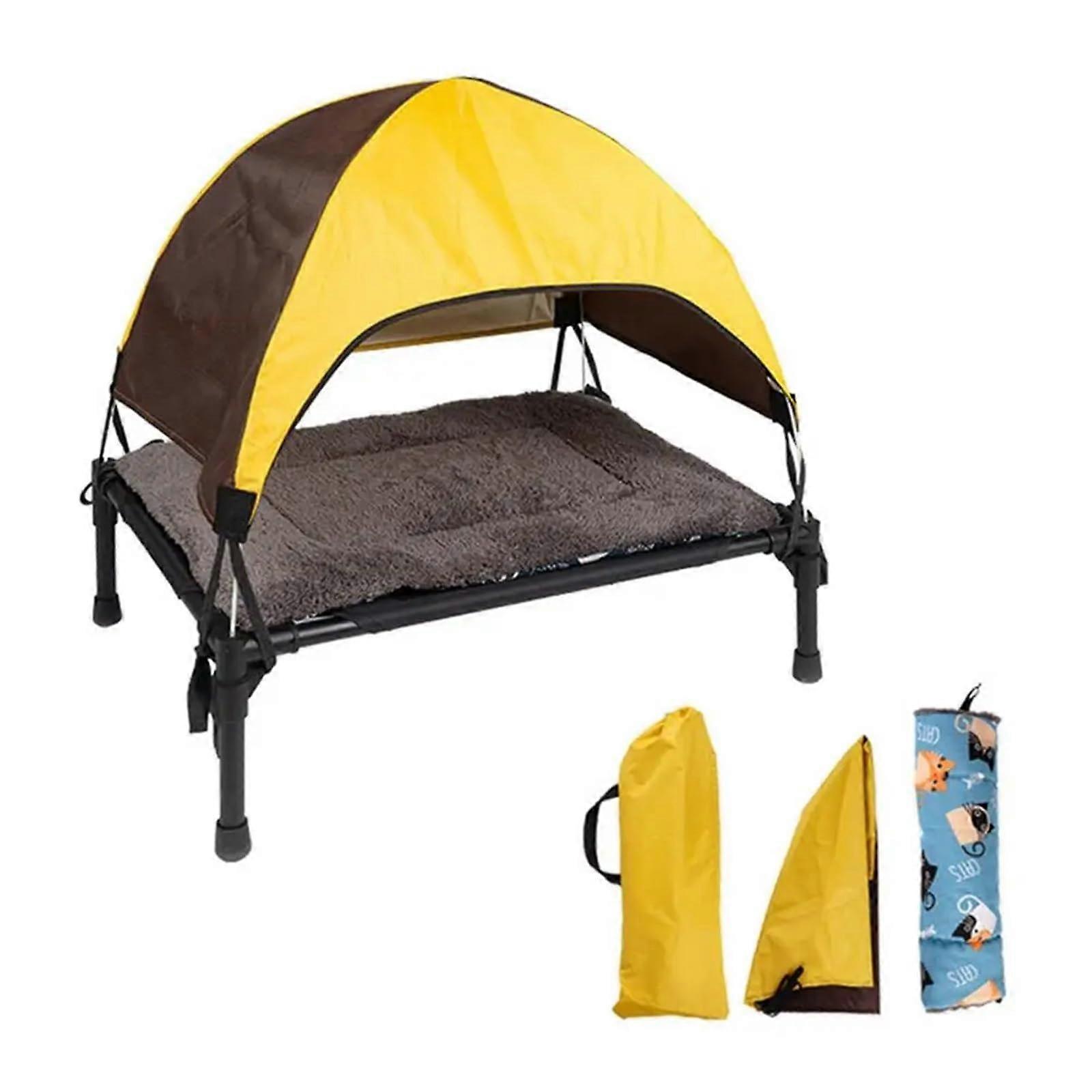 Outdoor Elevated Dog Bed with Removable Canopy Shade, Foldable Raised Pet Cot for Camping