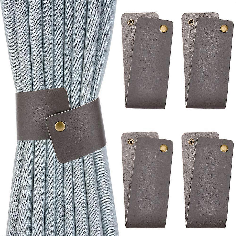 Imitation Leather Curtain Tieback with Iron Snap Button Gray 300x60x2mm