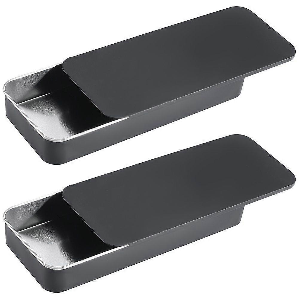 2pcs Slide Top Tinplate Trinket Storage boxes Rectangle Black 16.7x7x2.35cm