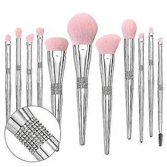 Glitter Makeup Brushes Sets -11pcs Cosmetic Brushes Set Bling Crystal Silver Makeup Brushes Set