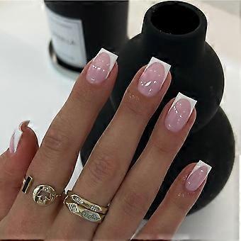 French Tip Press On Nails Set Medium Short Square White 15 Sizes Salon Quality Natural Finish