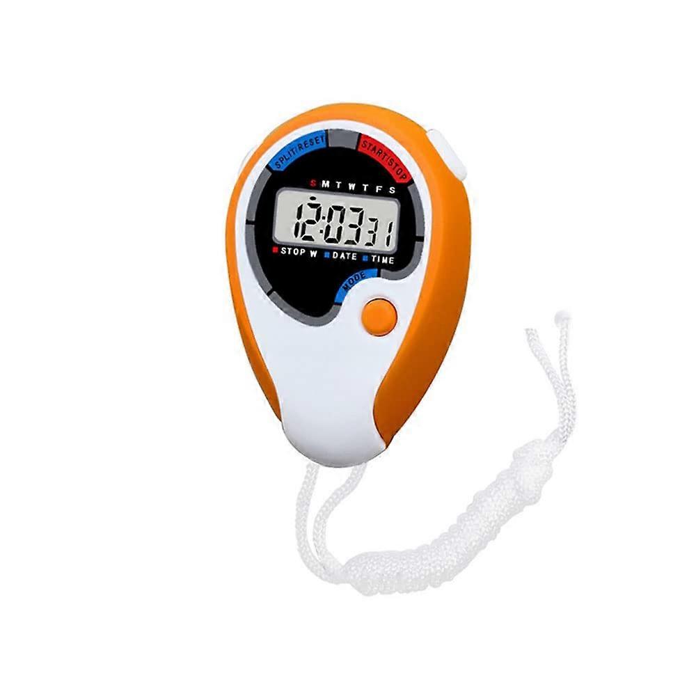 Digital Sports Stopwatch with 1/100 Second Timing, LCD Display, Alarm, String for Running Training (Orange)