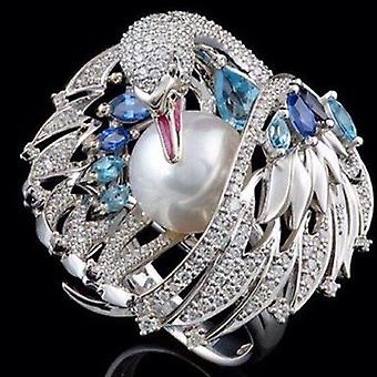 Vintage Dot Diamond White Swan And Pearl Ring - European...