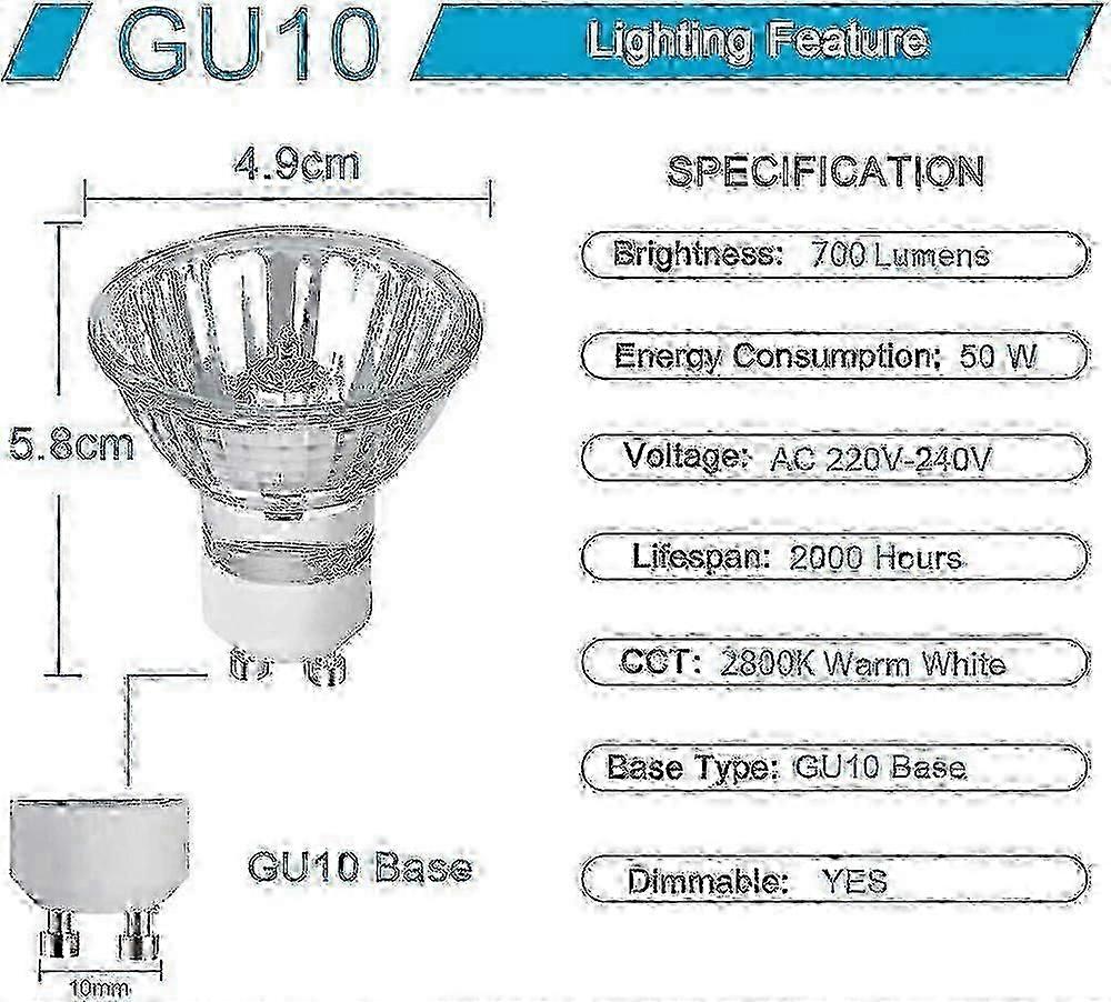 GU10 Halogen Bulb 50W, 8 Pack 2800K Dimmable compatible Studio Lighting